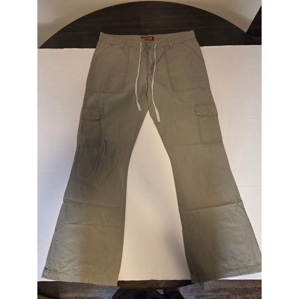 Be Bop Cargo Pants Green Y2K Utility Cotton Ripstop Flare Leg Womens 13 JJ00381
